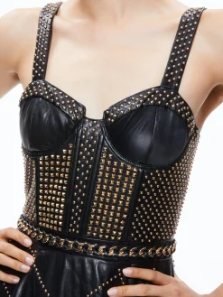 JERLENE STUDDED VEGAN LEATHER CORSET GOWN