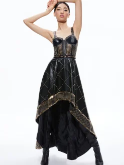 JERLENE STUDDED VEGAN LEATHER CORSET GOWN