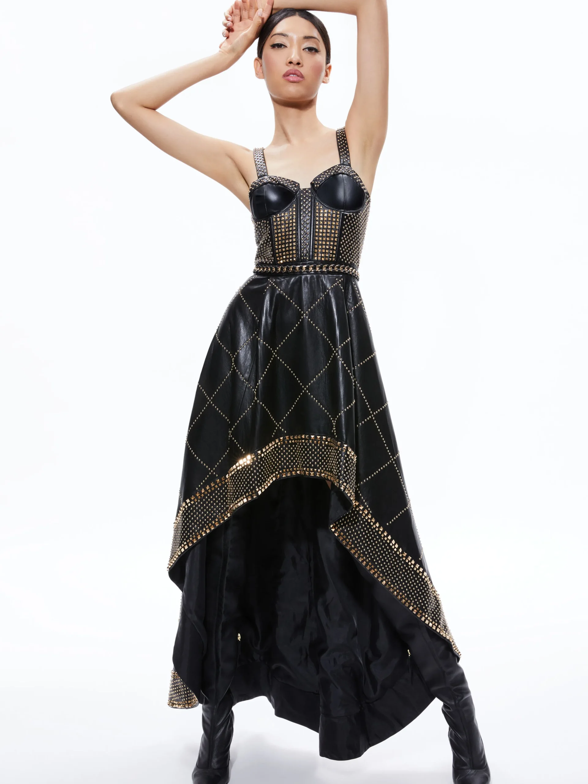 JERLENE STUDDED VEGAN LEATHER CORSET GOWN