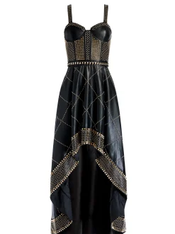 JERLENE STUDDED VEGAN LEATHER CORSET GOWN