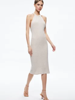JOVI POINTELLE CORD BACK HALTER DRESS