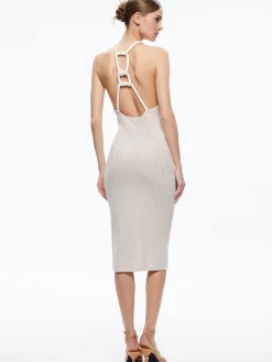 JOVI POINTELLE CORD BACK HALTER DRESS