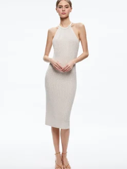 JOVI POINTELLE CORD BACK HALTER DRESS