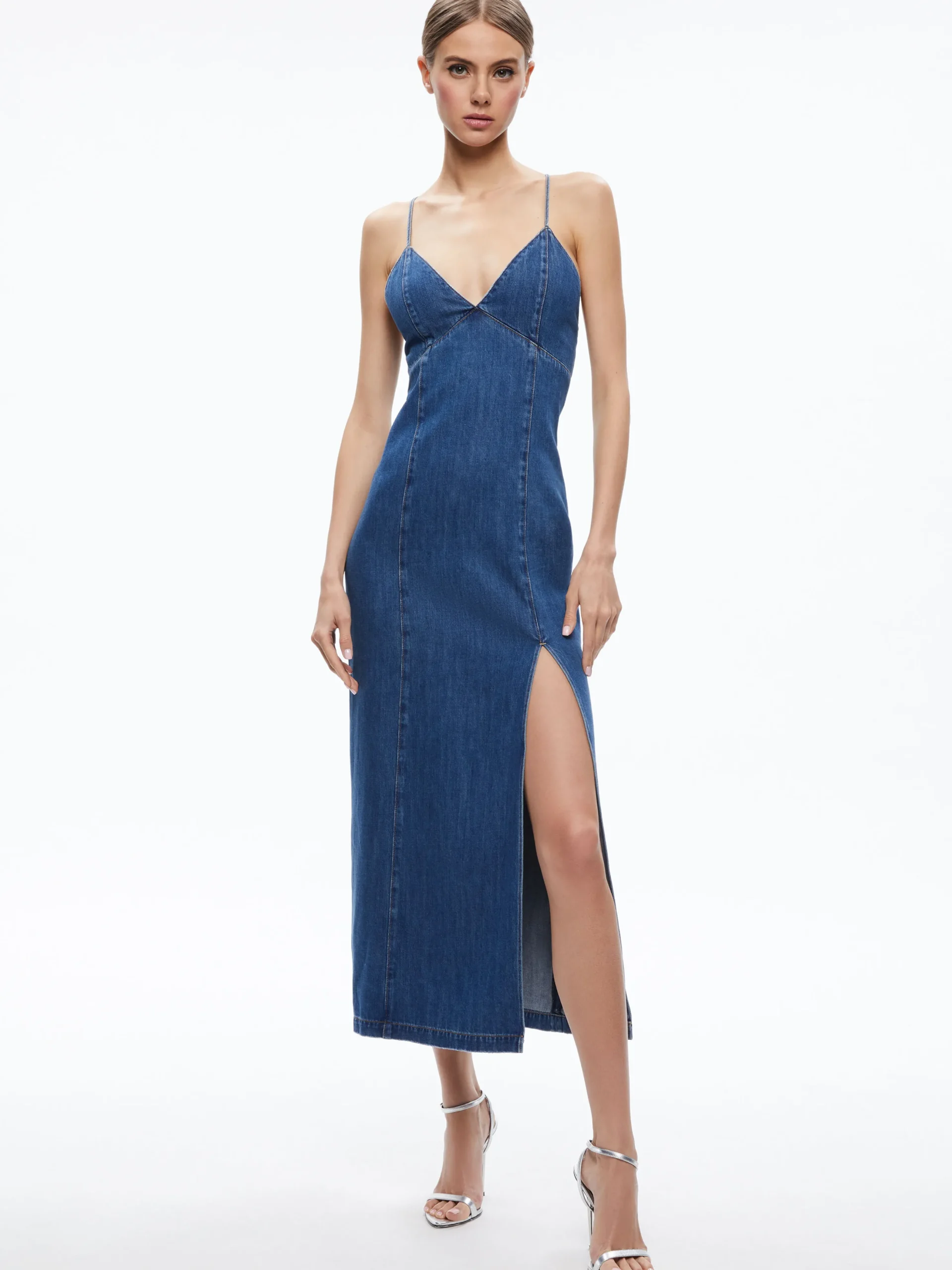 JULIETTA DENIM SLIP DRESS WITH SLIT