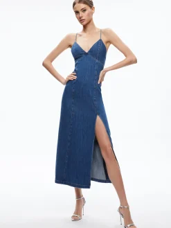 JULIETTA DENIM SLIP DRESS WITH SLIT