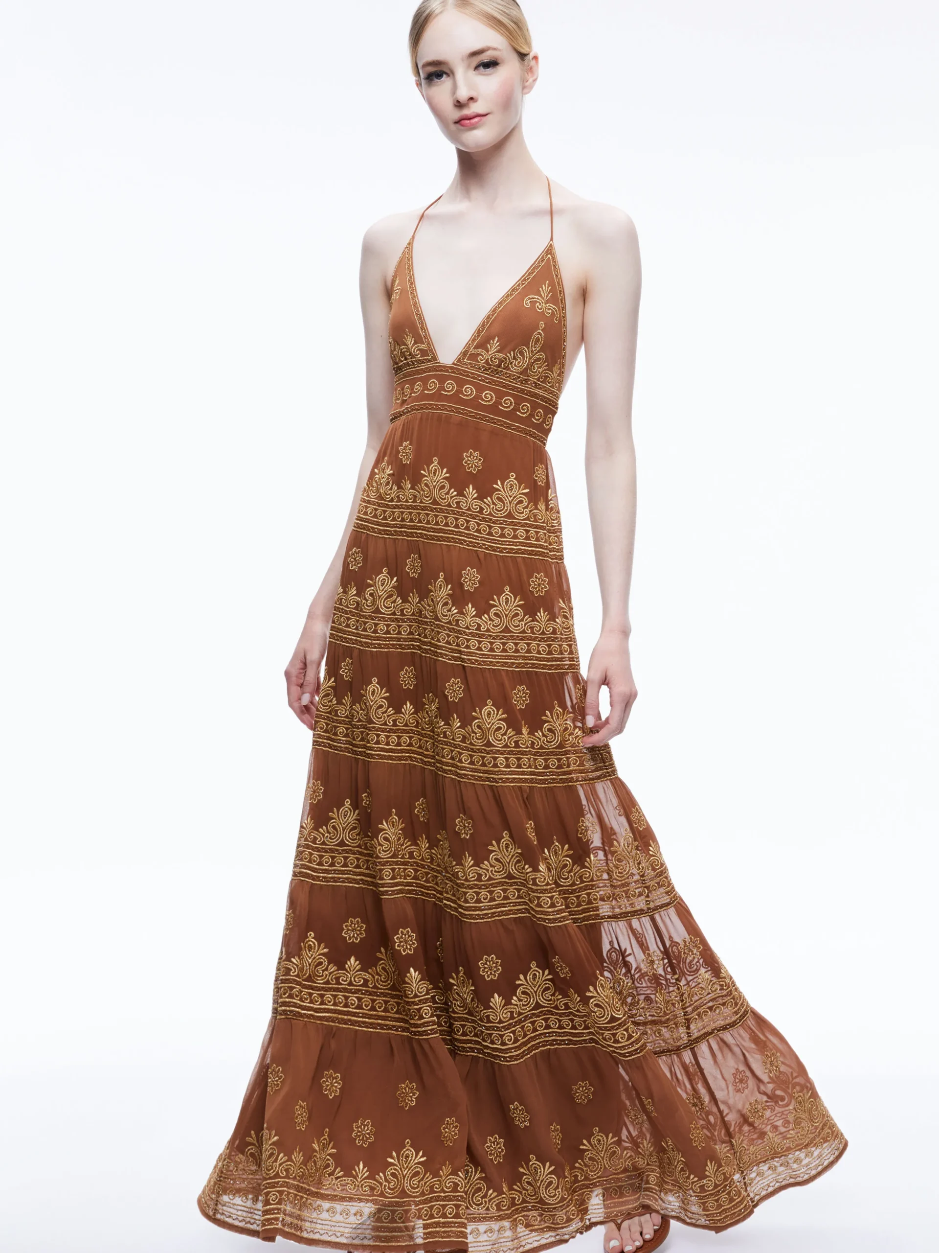 KAROLINA EMBROIDERED HALTER NECK MAXI DRESS