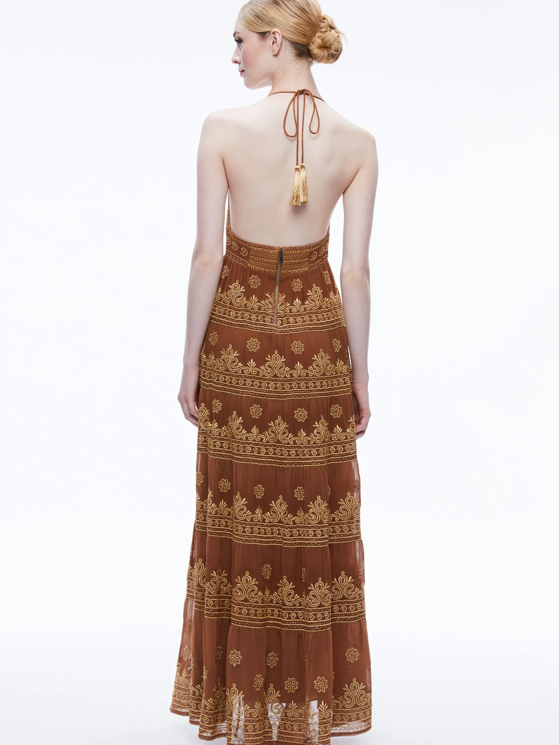 KAROLINA EMBROIDERED HALTER NECK MAXI DRESS