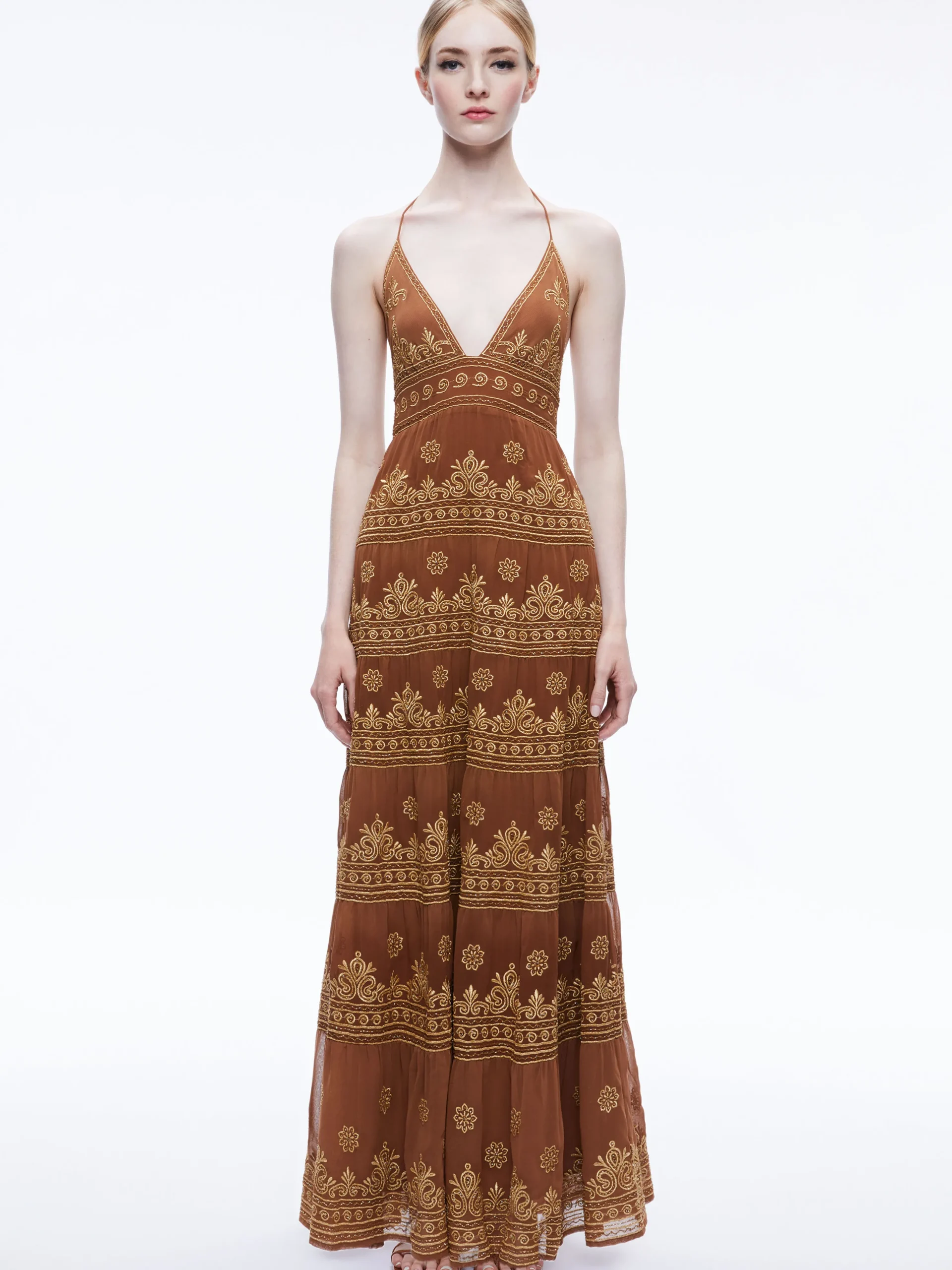 KAROLINA EMBROIDERED HALTER NECK MAXI DRESS