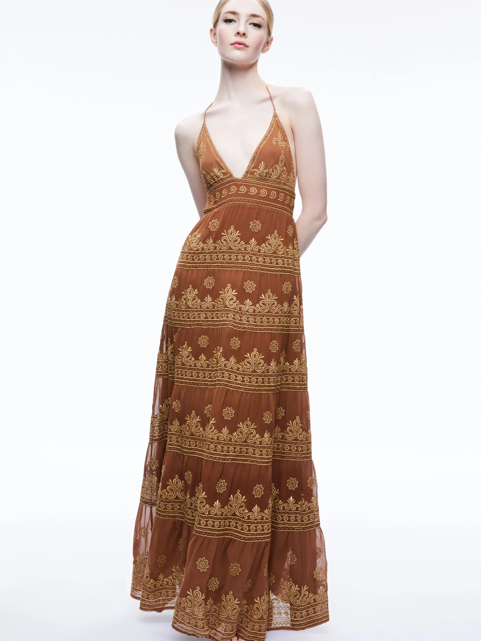 KAROLINA EMBROIDERED HALTER NECK MAXI DRESS
