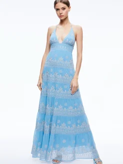 KAROLINA EMBROIDERED HALTER NECK MAXI DRESS