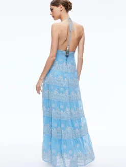 KAROLINA EMBROIDERED HALTER NECK MAXI DRESS