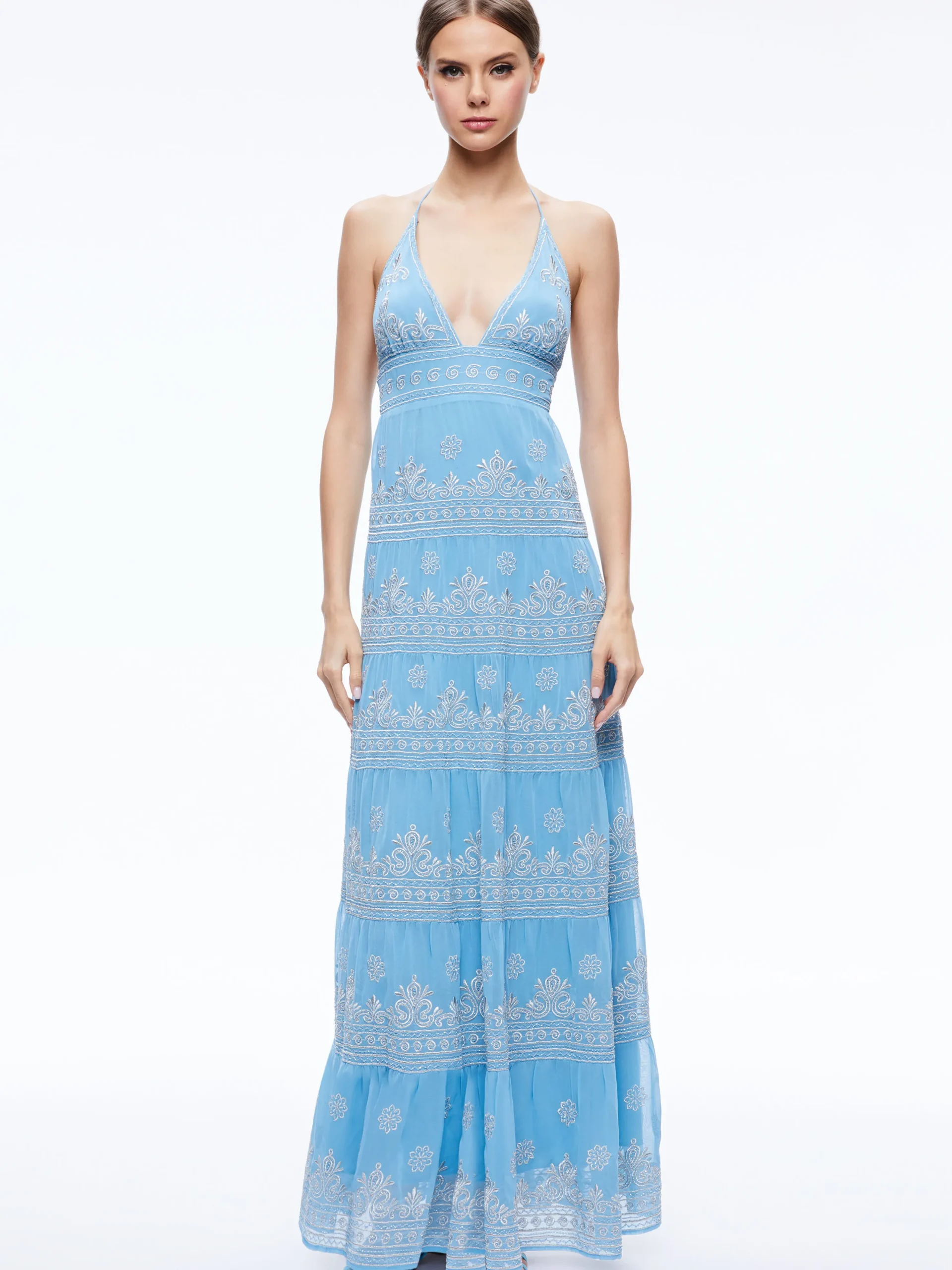 KAROLINA EMBROIDERED HALTER NECK MAXI DRESS