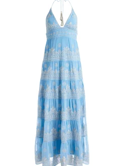 KAROLINA EMBROIDERED HALTER NECK MAXI DRESS