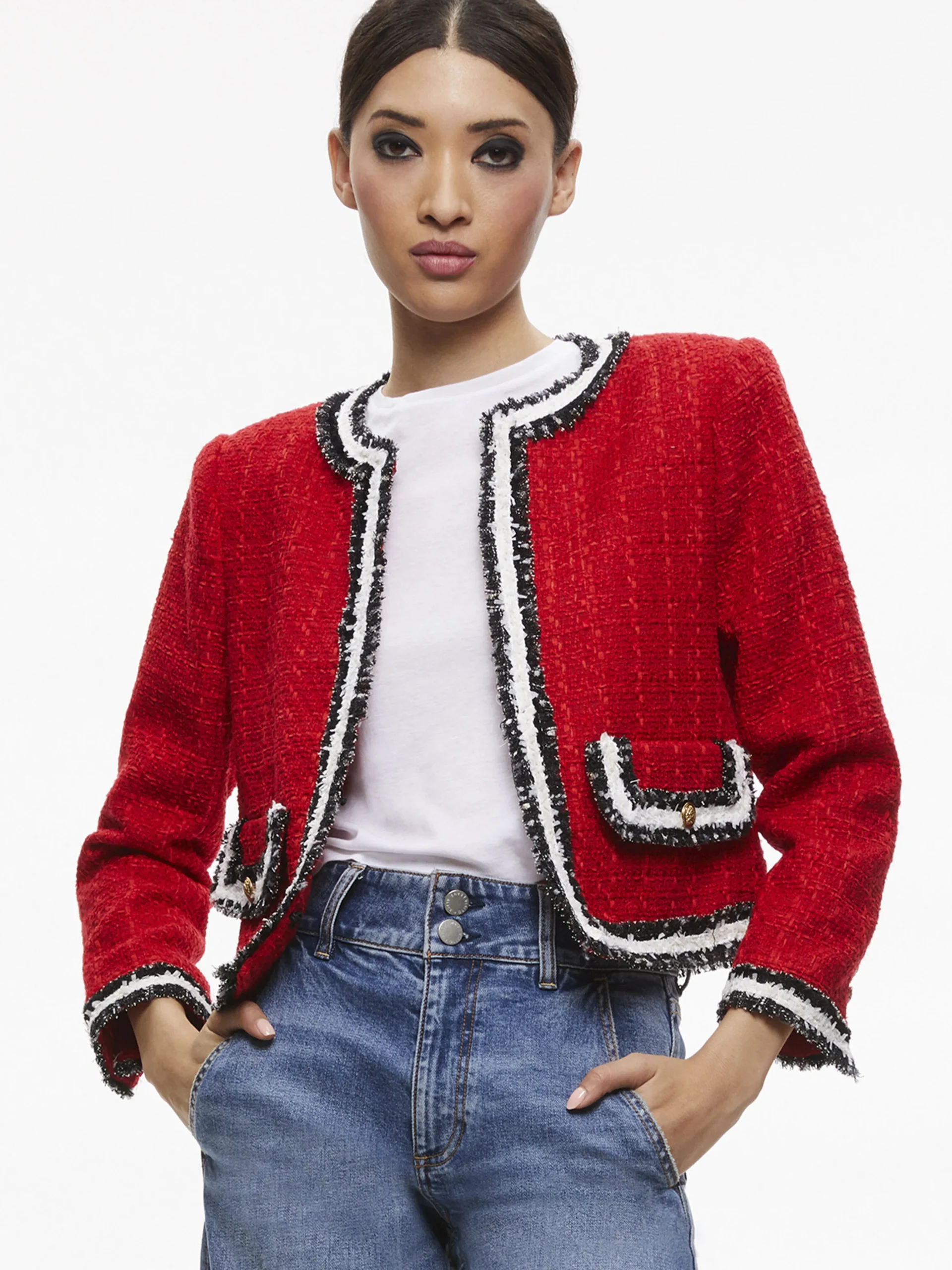 LANDON TWEED CROPPED JACKET + RUBI TWEED MINI SKIRT