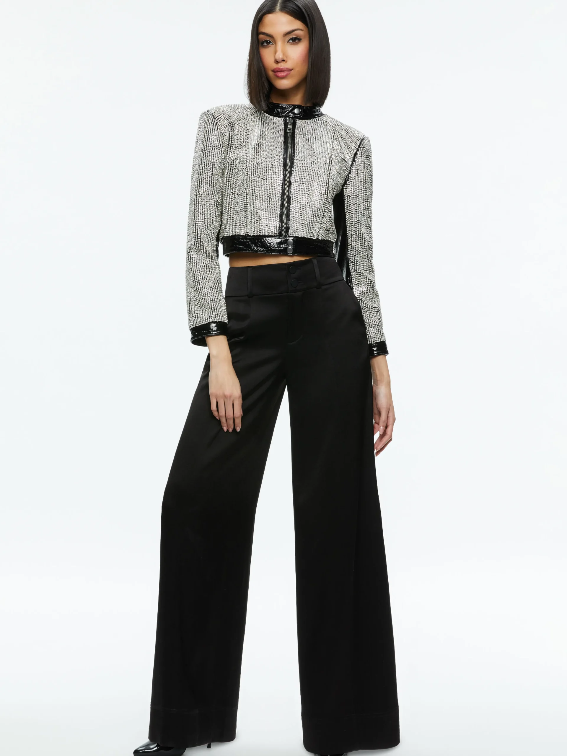 LARI CRYSTAL EMBELLISHED LEATHER JACKET
