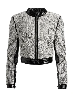 LARI CRYSTAL EMBELLISHED LEATHER JACKET