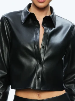 LEON CROPPED VEGAN LEATHER BUTTON DOWN