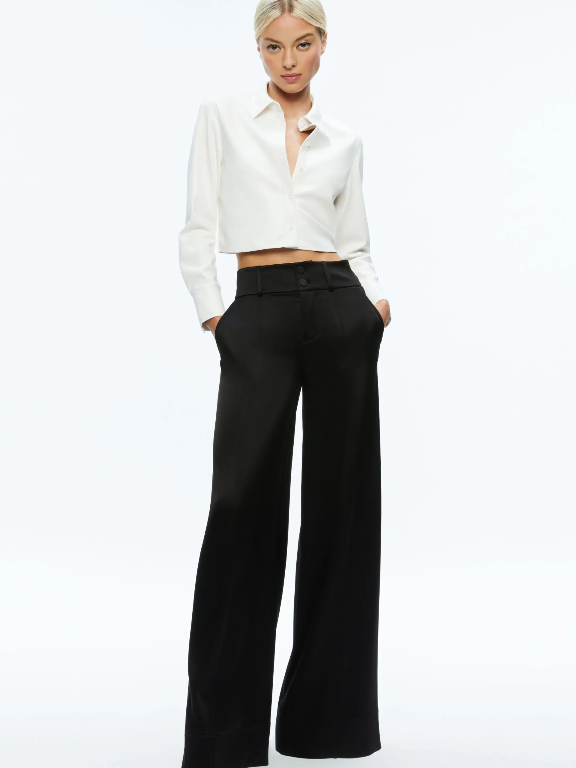 LEON CROPPED VEGAN LEATHER BUTTON DOWN