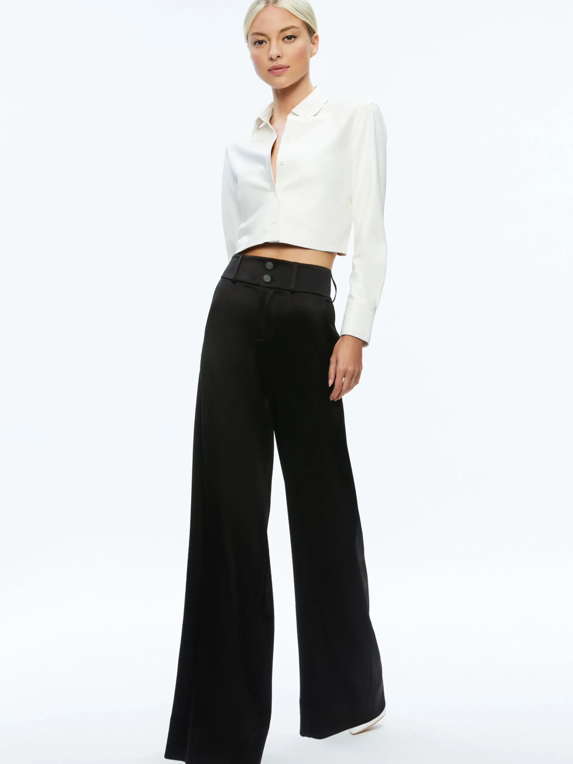 LEON CROPPED VEGAN LEATHER BUTTON DOWN