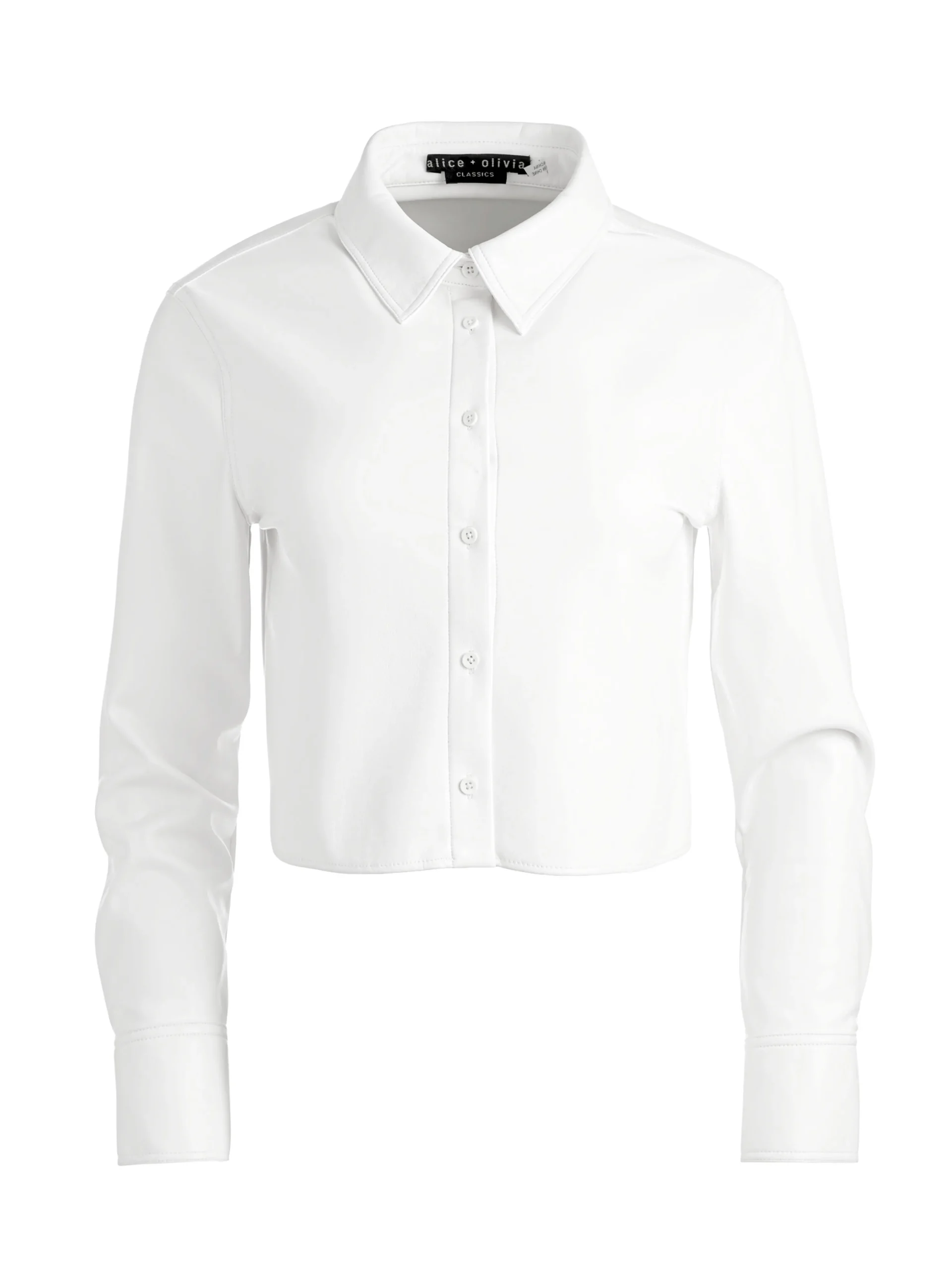 LEON CROPPED VEGAN LEATHER BUTTON DOWN