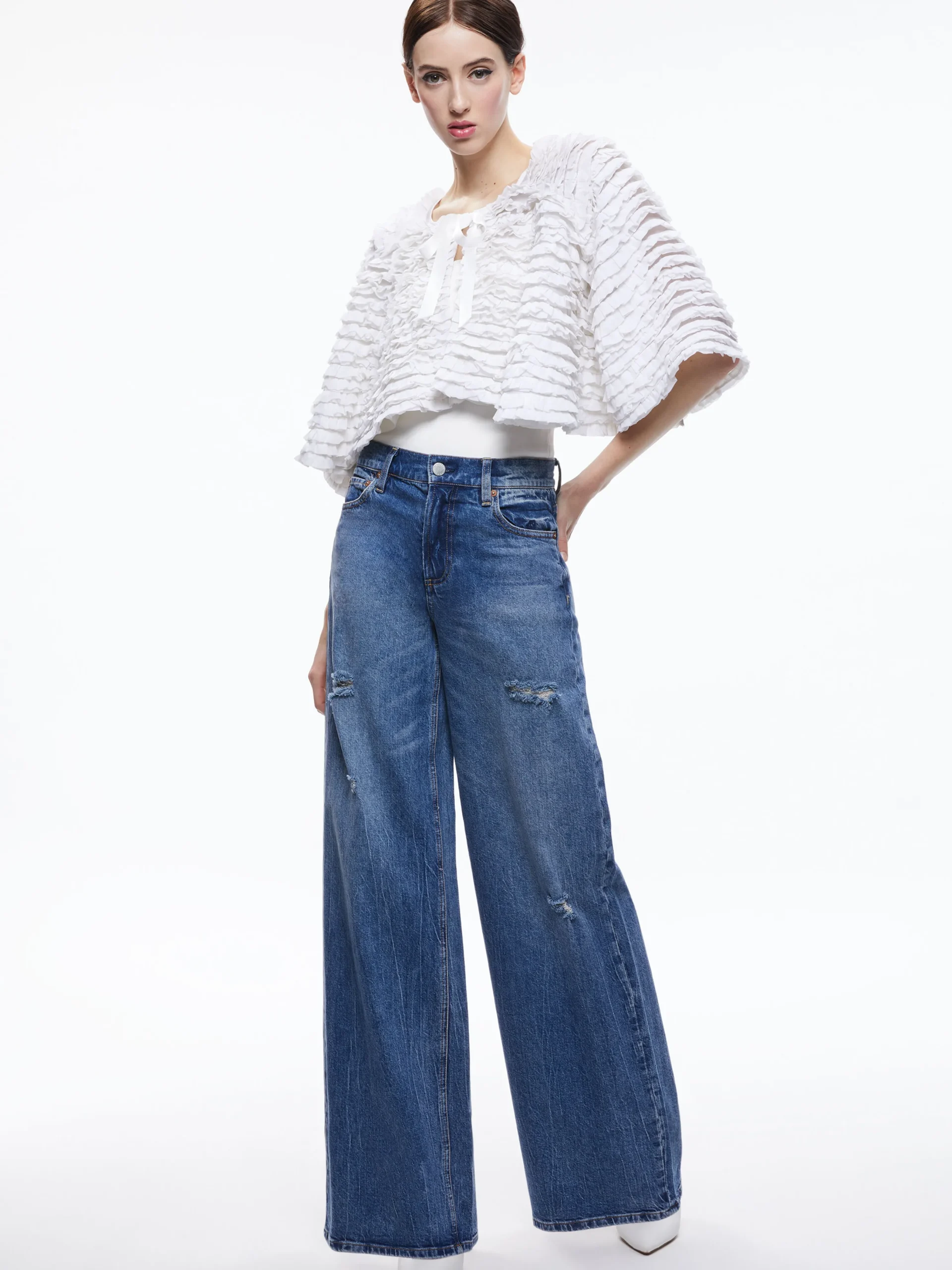 LOREE RUFFLE TIE FRONT CROPPED JACKET