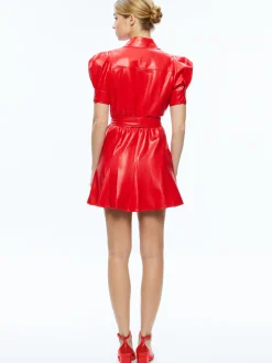 LURLENE SHORT SLEEVE VEGAN LEATHER MINI DRESS