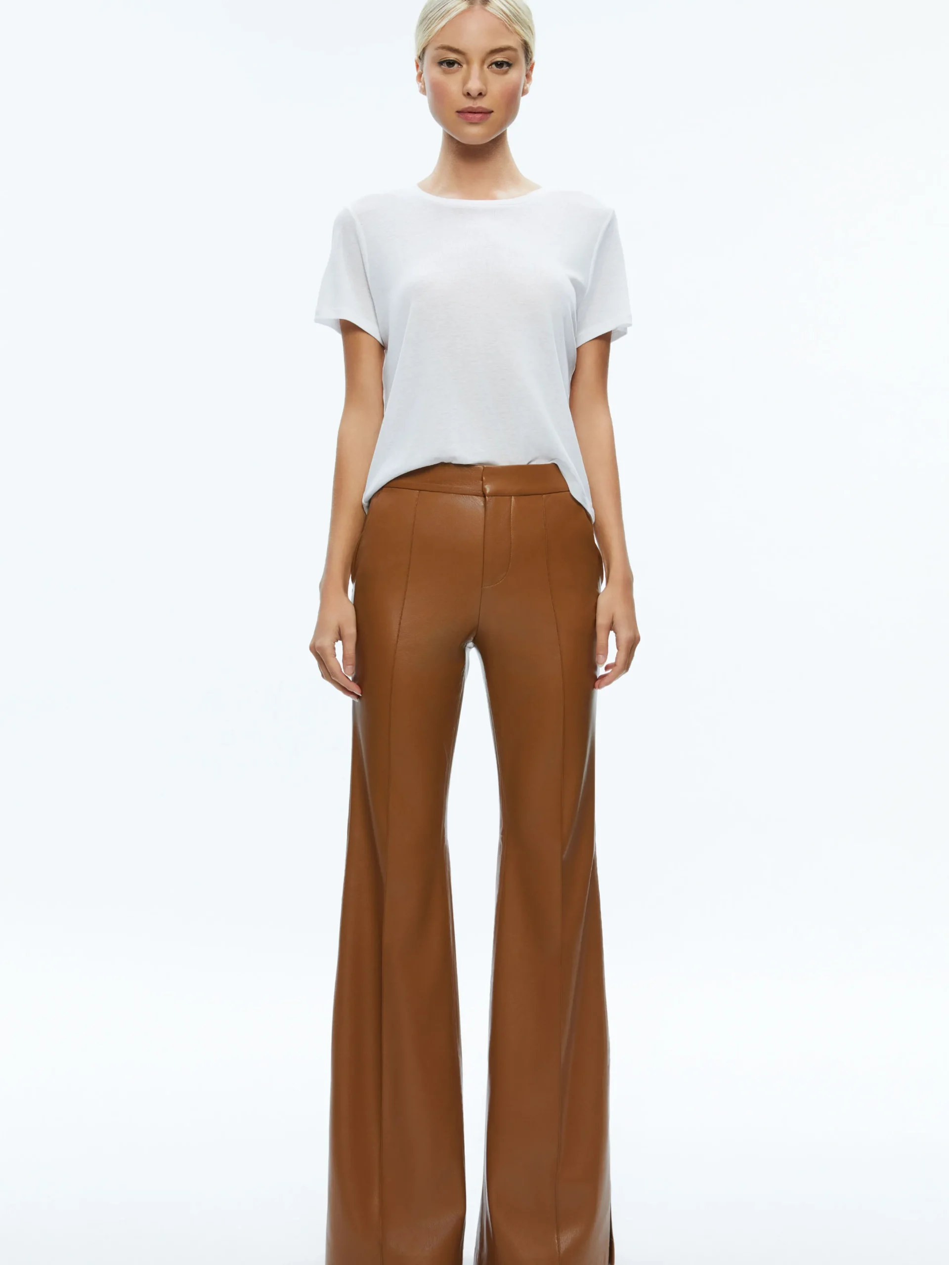 MACEY FITTED VEGAN LEATHER BLAZER + DANETTE VEGAN LEATHER SPLIT HEM TROUSERS