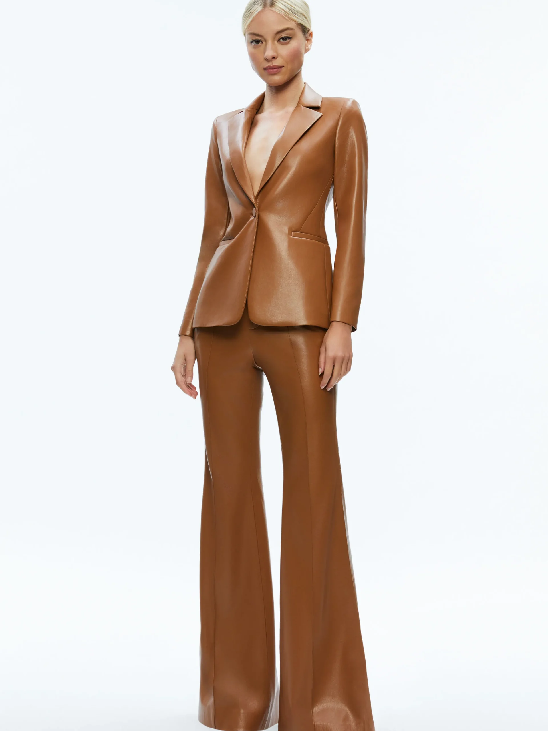 MACEY FITTED VEGAN LEATHER BLAZER + DANETTE VEGAN LEATHER SPLIT HEM TROUSERS