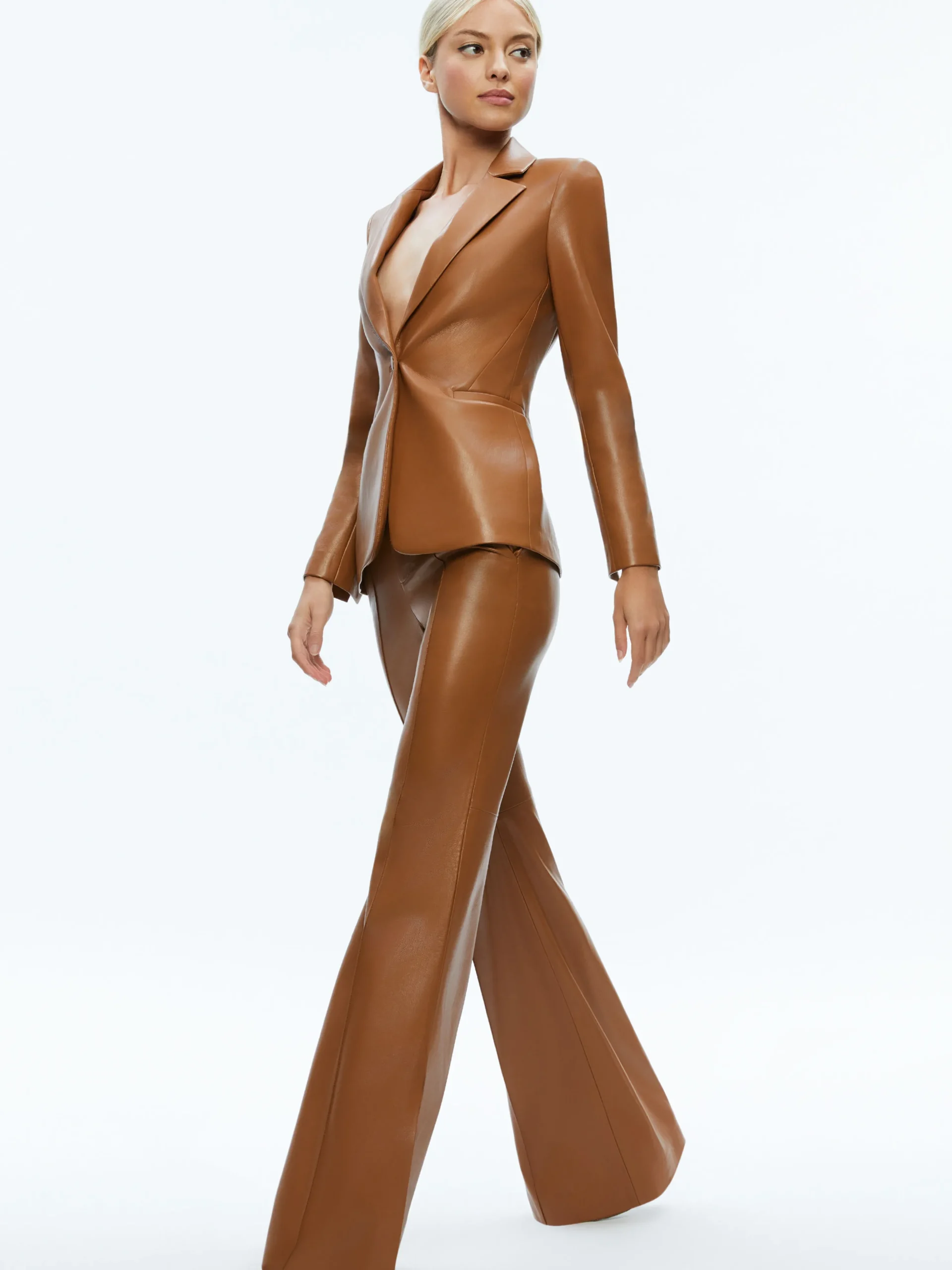 MACEY FITTED VEGAN LEATHER BLAZER + DANETTE VEGAN LEATHER SPLIT HEM TROUSERS