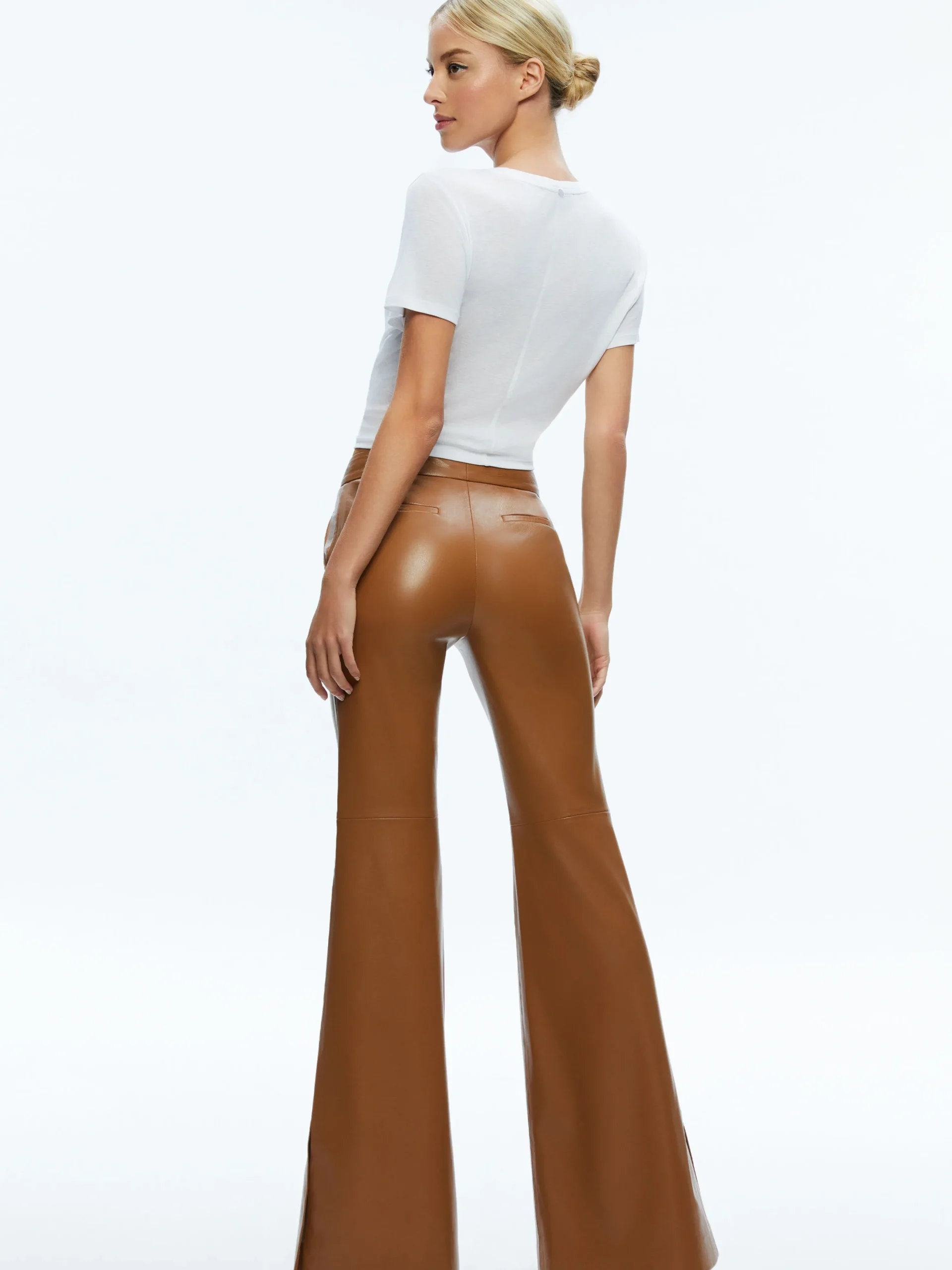 MACEY FITTED VEGAN LEATHER BLAZER + DANETTE VEGAN LEATHER SPLIT HEM TROUSERS