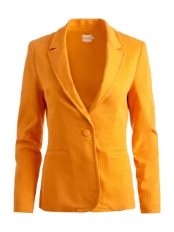 MACEY NOTCH COLLAR FITTED BLAZER + CARLI DENIM BRA TOP + BEAUTIFUL HIGH RISE BELL JEAN