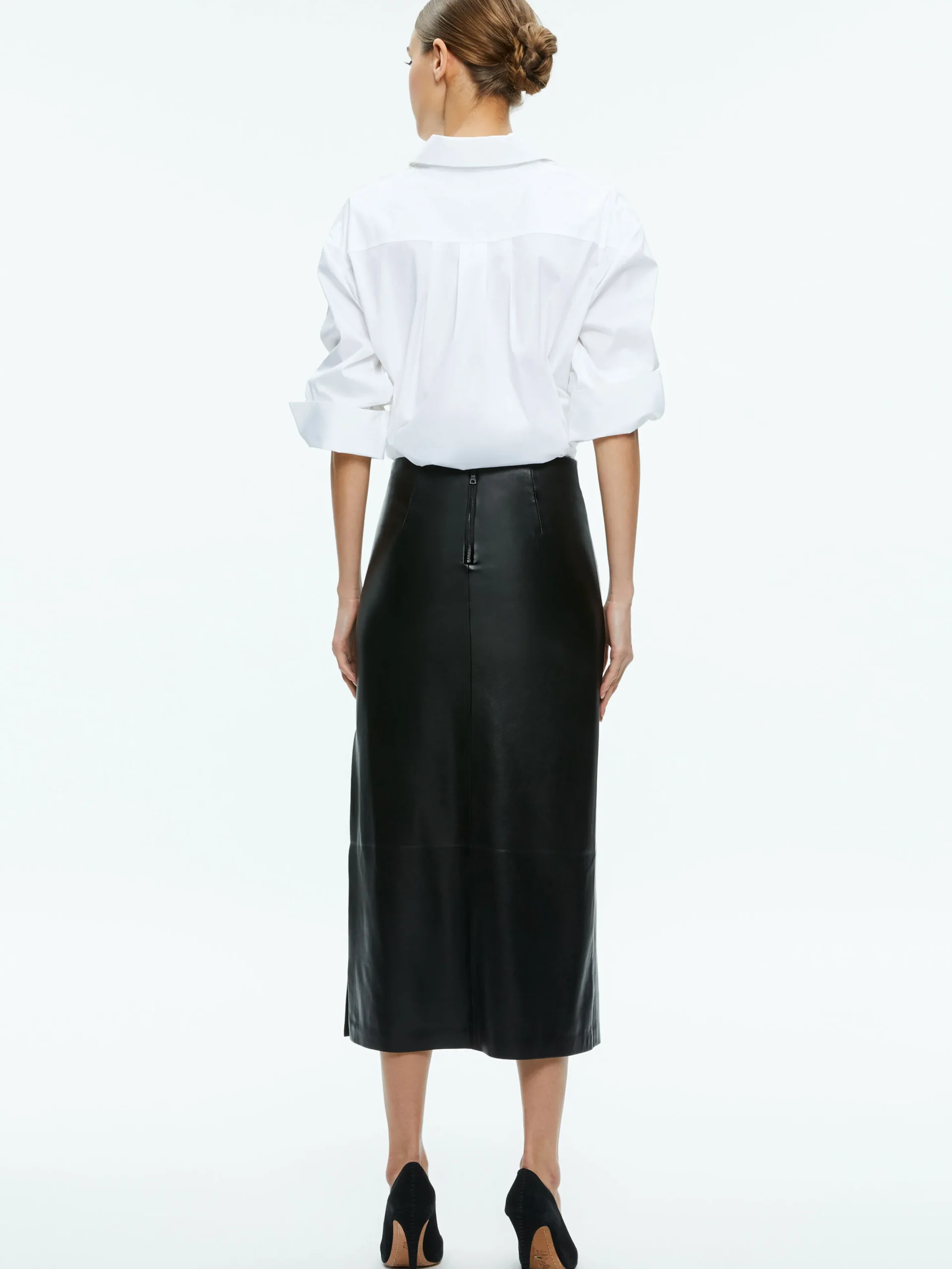 MAEVE VEGAN LEATHER MIDI SKIRT