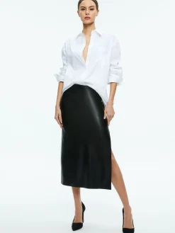 MAEVE VEGAN LEATHER MIDI SKIRT