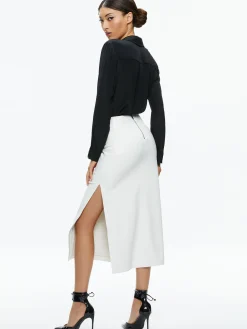 MAEVE VEGAN LEATHER MIDI SKIRT