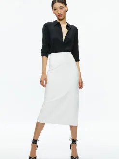 MAEVE VEGAN LEATHER MIDI SKIRT