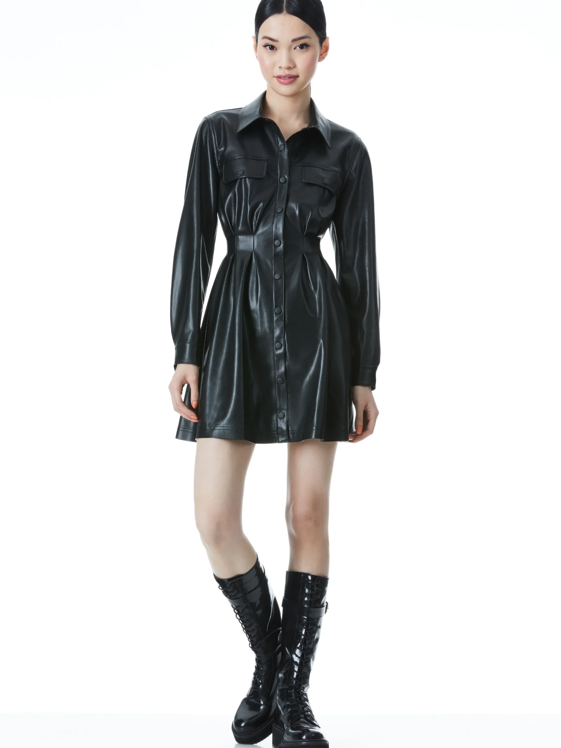 MALINA VEGAN LEATHER SHIRT DRESS