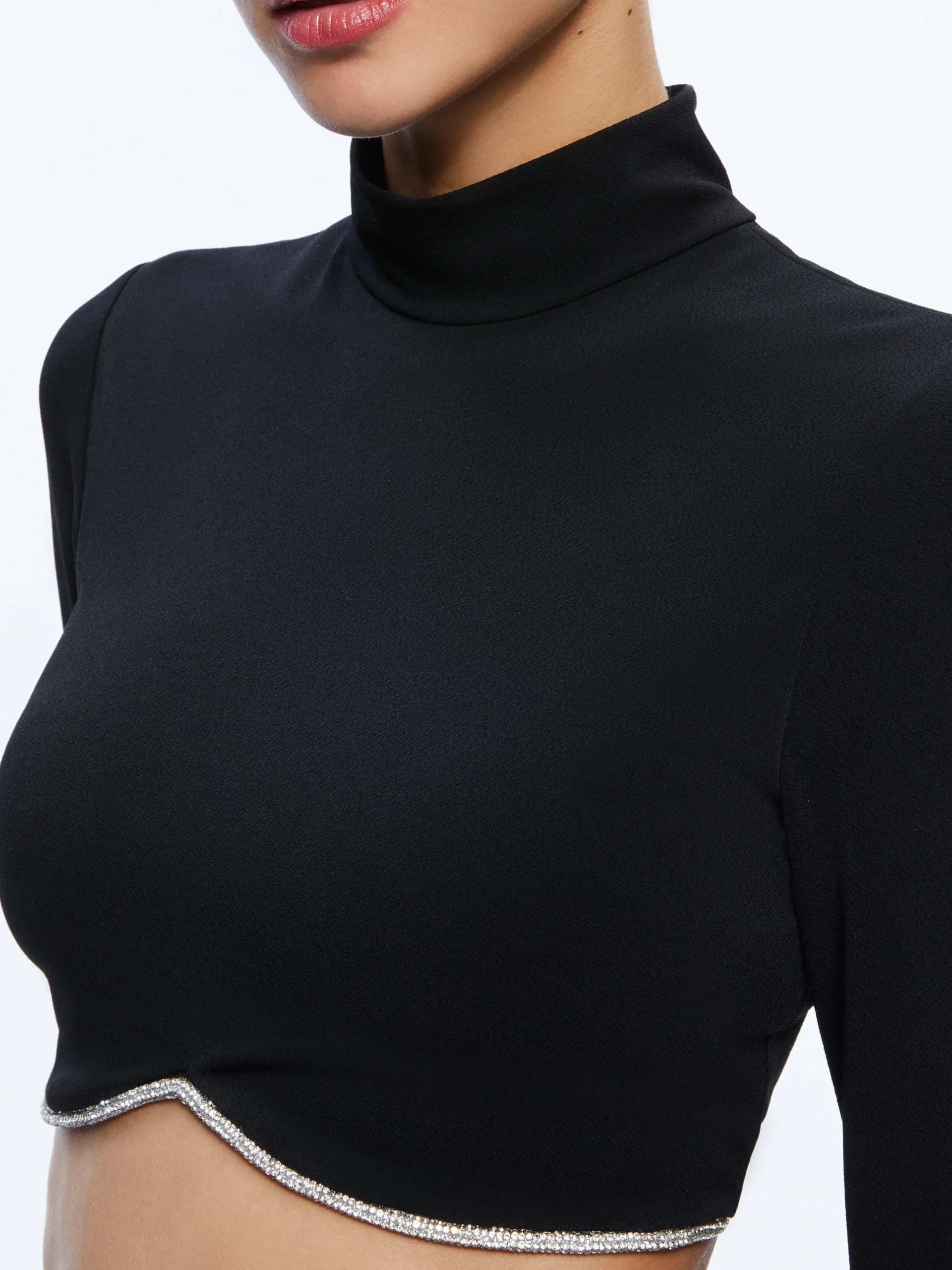 MELANGE RHINESTONE CROPPED TURTLENECK