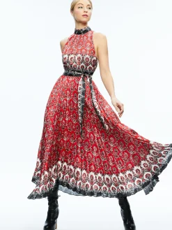 MERTIE MOCK NECK PLEATED MAXI DRESS