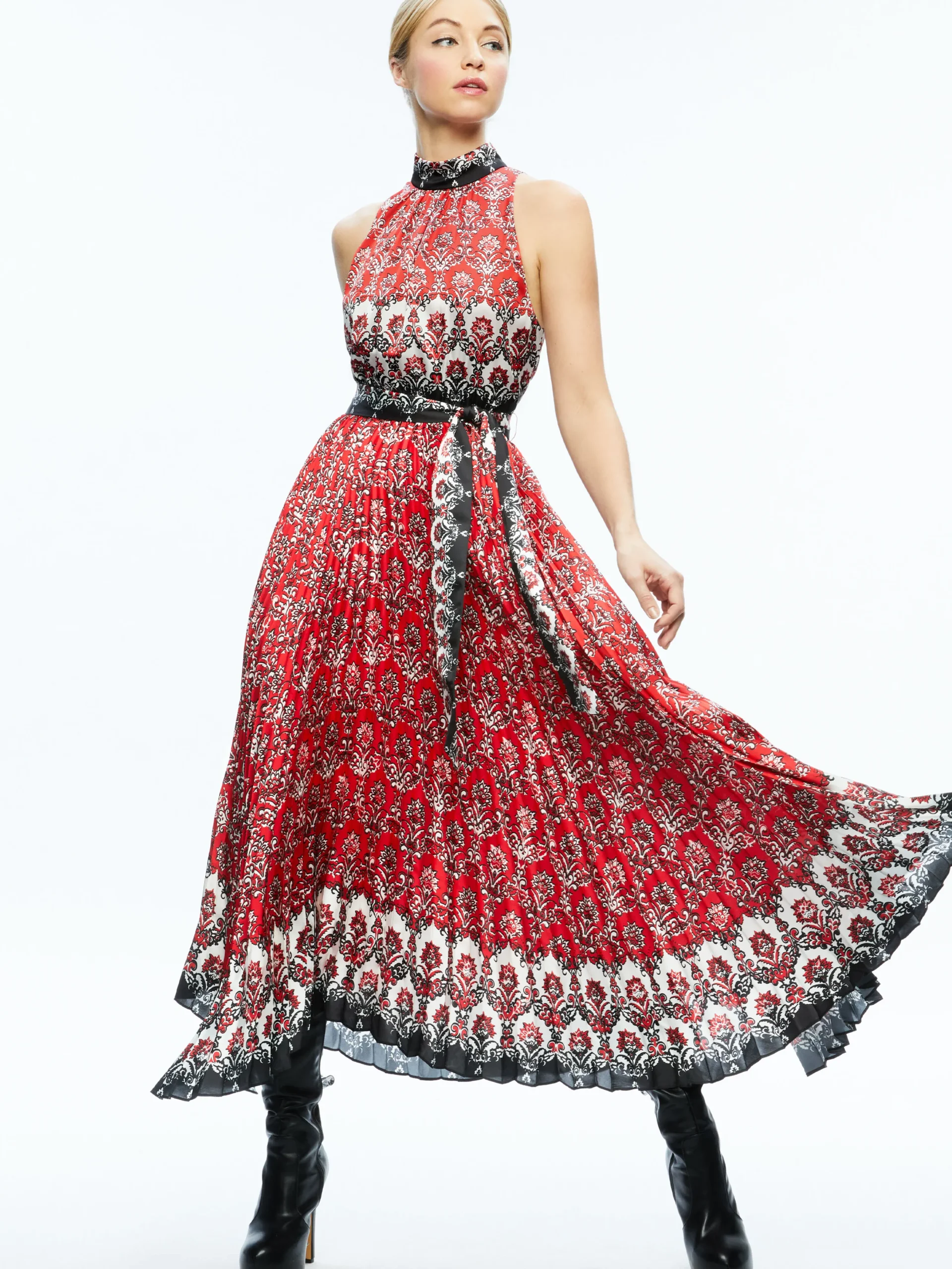 MERTIE MOCK NECK PLEATED MAXI DRESS