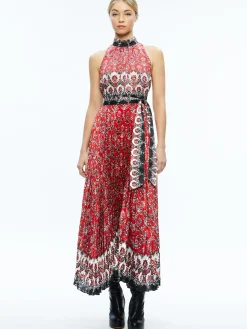 MERTIE MOCK NECK PLEATED MAXI DRESS