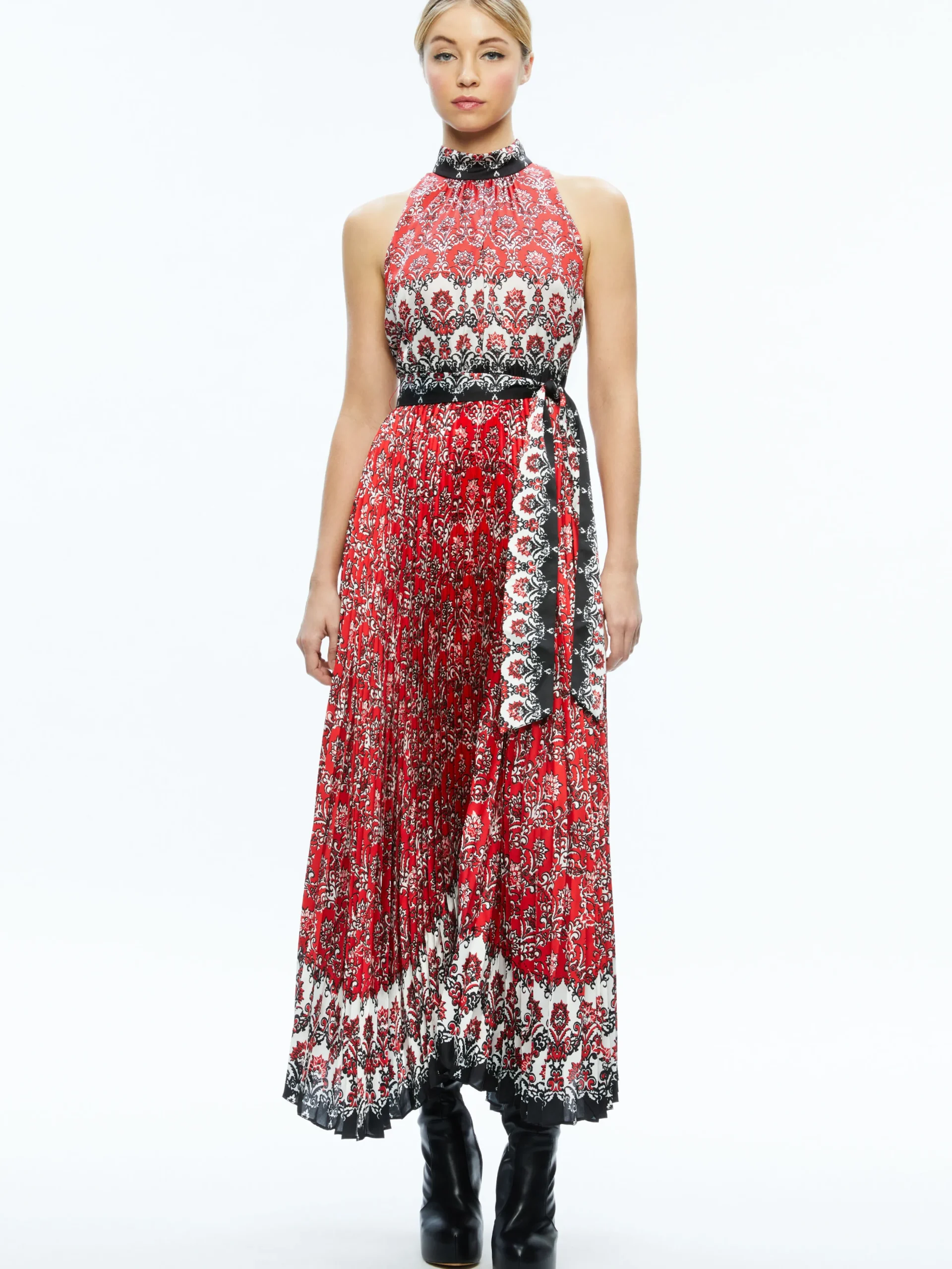 MERTIE MOCK NECK PLEATED MAXI DRESS