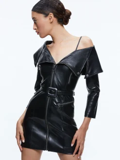 MIARA VEGAN LEATHER MOTO DRESS