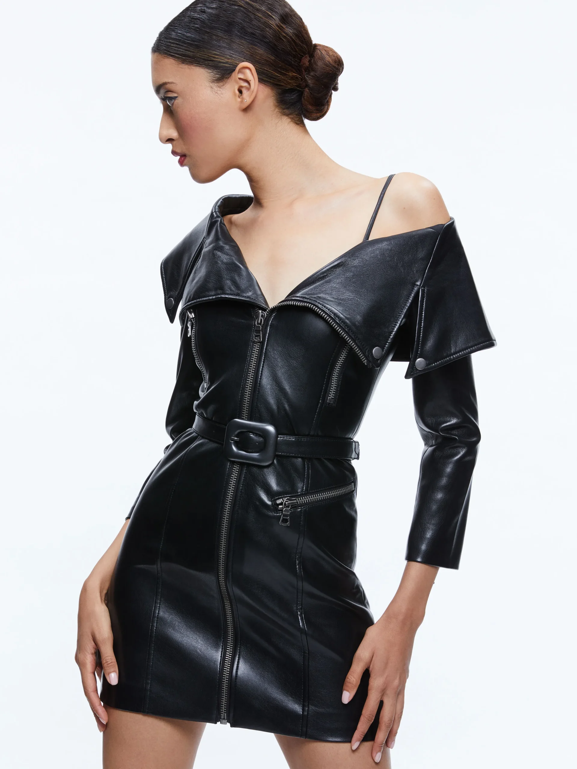 MIARA VEGAN LEATHER MOTO DRESS