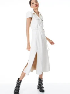 MIRANDA SHORT SLEEVE VEGAN LEATHER MIDI DRESS