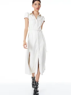 MIRANDA SHORT SLEEVE VEGAN LEATHER MIDI DRESS