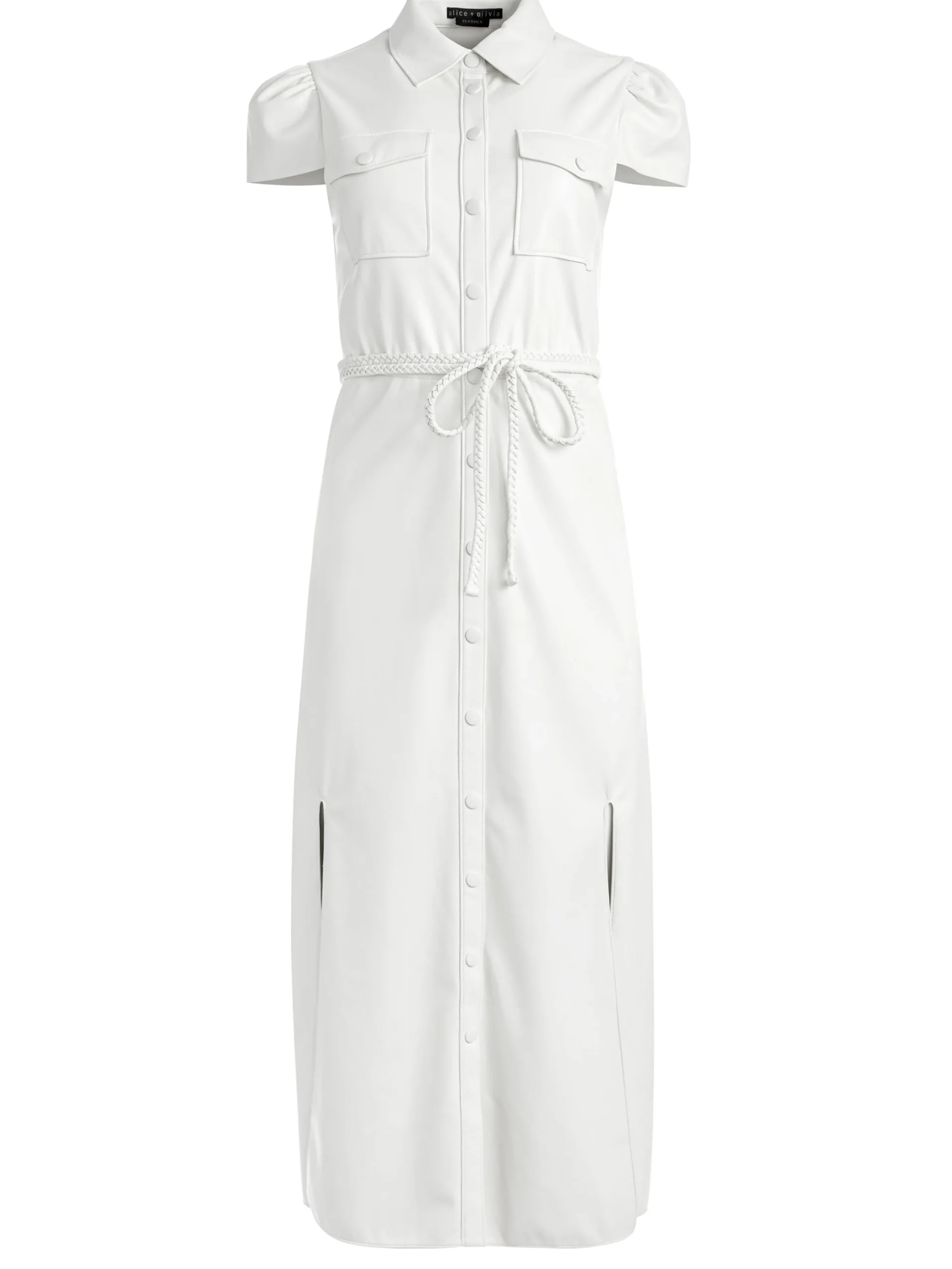 MIRANDA SHORT SLEEVE VEGAN LEATHER MIDI DRESS
