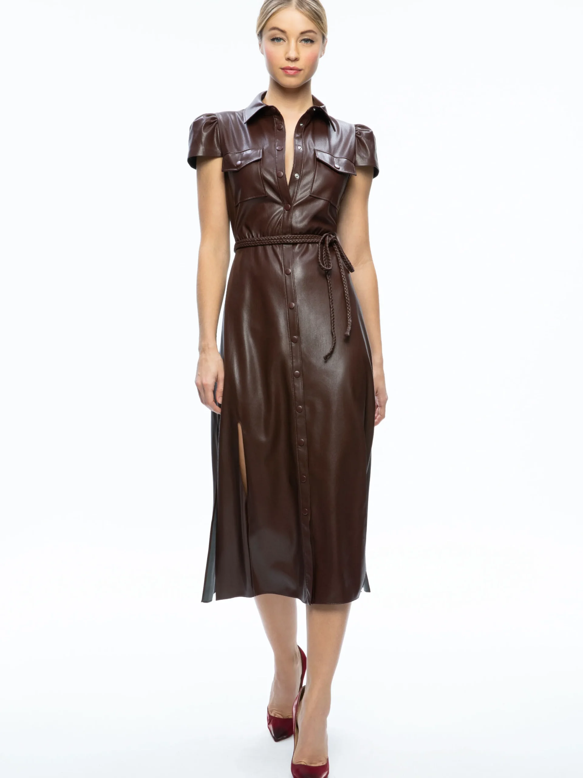 MIRANDA VEGAN LEATHER MIDI DRESS