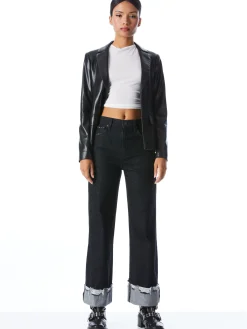 MYA VEGAN LEATHER NOTCH COLLAR BLAZER