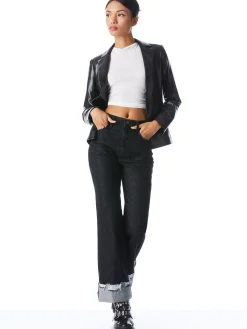 MYA VEGAN LEATHER NOTCH COLLAR BLAZER