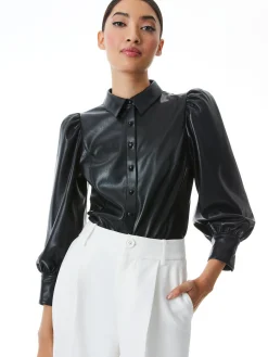 NADINE VEGAN LEATHER BUTTON DOWN